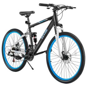 Mountain Bike, 26 inch MTB Bicycle with Full Dual Suspension, 21 Speed Twist Shifting, Comfort Saddle, Dual Disc Brake, Aluminum Alloy Frame