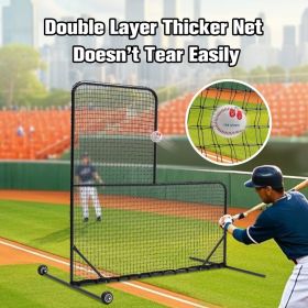 Type Baseball Hitting Cage Net, Wheeled Baseball Pitching Net 84 Inches High X 84 Inches Wide, With 42 Inches X 42 Inches Opening, Including Tote (Color: Black)