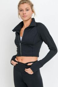 Zip-Up Crop Active Jacket with Thumbholes (size: M)